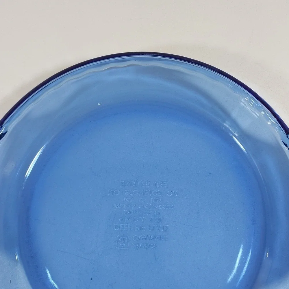 Vintage Anchor Ovenware Cobalt Blue Pie Plate With Scalloped Edge 9